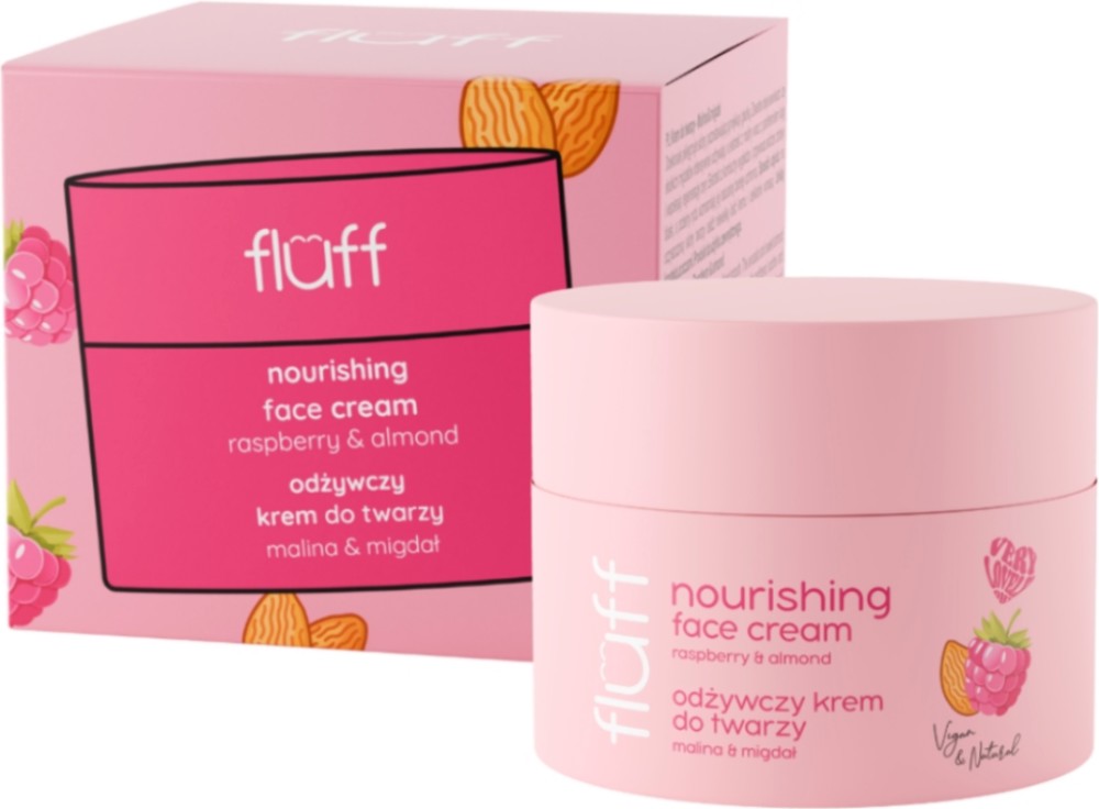 Fluff Superfood Raspberry & Almond Nourishing Face Cream Fluff Superfood Raspberry & Almond Nourishing Face Cream - Подхранващ крем за лице с аромат на малина и бадем - крем