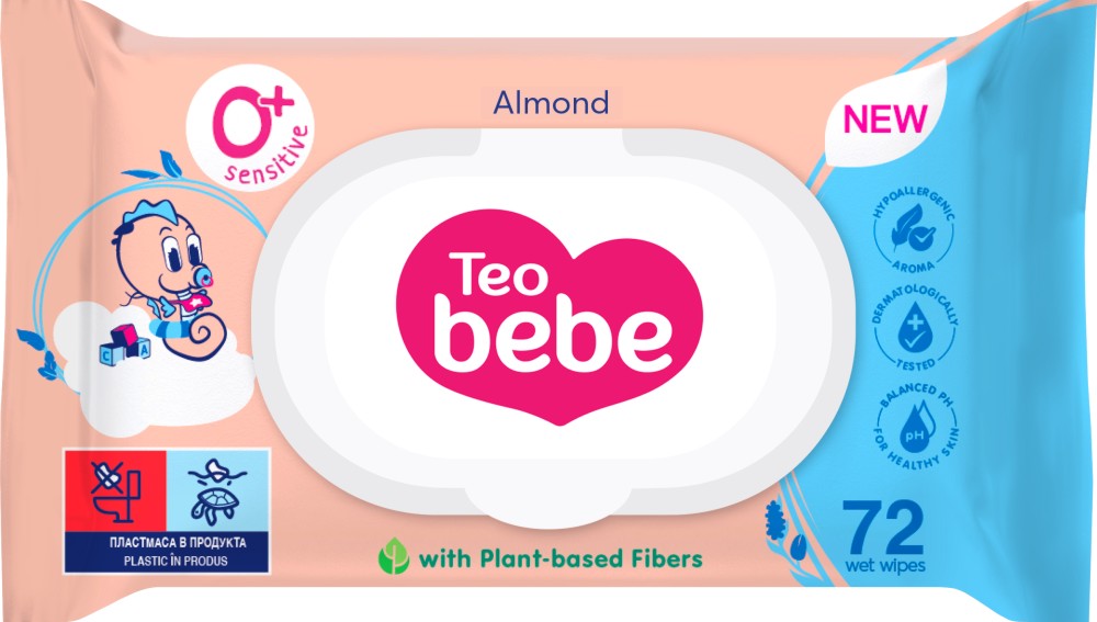 Бебешки мокри кърпички Teo Bebe Almond Бебешки мокри кърпички Teo Bebe Almond - 72 броя, с бадемово масло - мокри кърпички