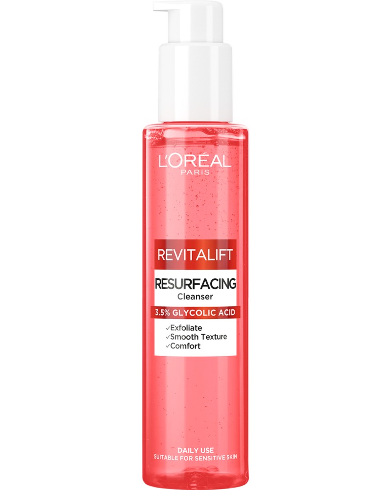 L'Oreal Revitalift Resurfacing Cleanser L'Oreal Revitalift Resurfacing Cleanser - Почистващ гел за лице с 3.5% гликолова киселина от серията Revitalift - гел
