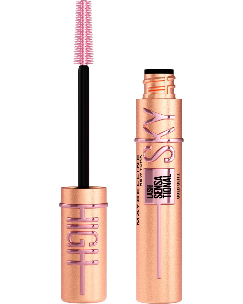 Maybelline Lash Sensational Sky High Gold Glitz Maybelline Lash Sensational Sky High Gold Glitz - Блестяща спирала за обемни и дълги мигли в цвят розово злато - спирала