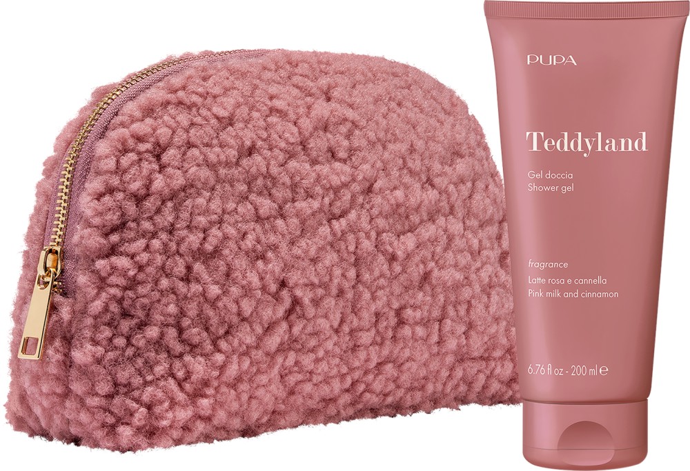 Подаръчен комплект PUPA Milano Teddyland Pink Milk & Cinnamon Подаръчен комплект PUPA Milano Teddyland Pink Milk & Cinnamon - Душ гел и несесер от серията Teddyland - душ гел