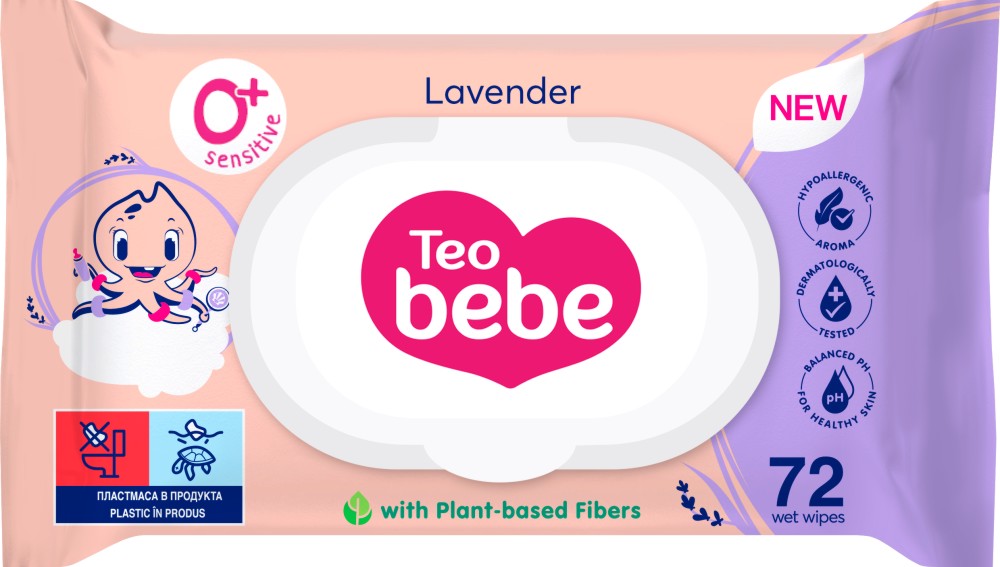 Бебешки мокри кърпички Teo Bebe Lavender Бебешки мокри кърпички Teo Bebe Lavender - 72 броя, с екстракт от лавандула - мокри кърпички