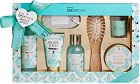 Подаръчен комплект IDC Institute Holistic Beauty - Душ гел, мляко за тяло, пяна за вана, скраб за тяло, свещ, пемза и четка за коса - продукт
