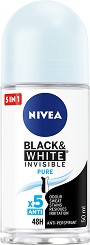 Nivea Black & White Invisible Pure Anti-Perspirant Roll-On - Дамски ролон против изпотяване от серията "Black & White Invisible" - ролон
