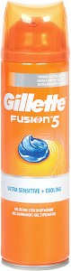 Gillette Fusion 5 Ultra Sensitive + Cooling Shave Gel - Гел за бръснене за чувствителна кожа от серията Fusion - гел