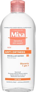 Mixa Anti-Dryness Micellar Water - Мицеларна вода за суха и чувствителна кожа от серията "Anti-Dryness" - продукт