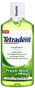 Tetradent Fresh Mint Mouthwash - Вода за уста с масло от смрадлика, градински чай и мента - продукт