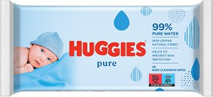 Huggies Pure Baby Wipes - Бебешки мокри кърпички в опаковка от 56 броя - мокри кърпички
