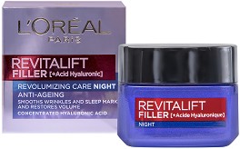 L'Oreal Revitalift Filler Anti-Ageing Care Night - Нощен крем против стареене с хиалурон от серията Revitalift Filler HA - крем