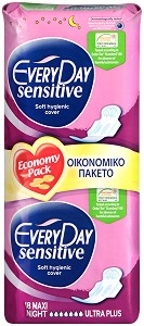 EveryDay Sensitive Maxi Night - Нощни дамски превръзки, 18 броя - дамски превръзки