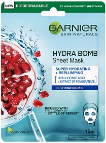 Garnier Pomegranate Hydra Bomb Sheet Mask - Хидратираща лист маска за лице за дехидратирана кожа - маска