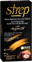Strep Hair Removal Strips Argan Oil Face And Delicate Areas - Епилиращи ленти за лице и деликатни зони с арган, 20 броя - продукт