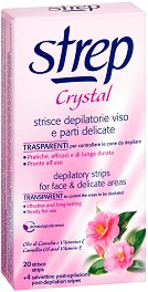Strep Crystal Depilatory Strips Face And Delicate Areas - Епилиращи ленти за лице и деликатни зони с камелия и витамин E в опаковка от 20 броя - продукт