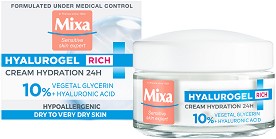 Mixa Hyalurogel Rich Intensive Hydration Cream - Хидратиращ крем за лице с хиалуронова киселина за чувствителна и много суха кожа - крем