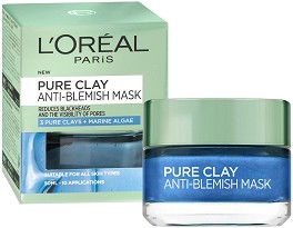 L'Oreal Pure Clay Anti-Blemish Mask - Маска за лице против несъвършенства с 3 вида глина и морски водорасли от серията "Pure Clay" - маска