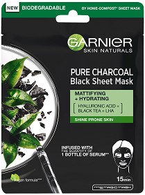 Garnier Pure Charcoal Black Sheet Mask - Черна лист маска за мазна и склонна към лъщене кожа - маска