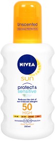 Nivea Sun Protect & Sensitive Spray SPF 50 - Слънцезащитен спрей за чувствителна кожа от серията Sun - продукт