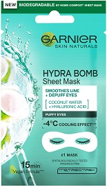 Garnier Skin Naturals Hydra Bomb Eye Sheet Mask - Хидратираща памучна маска срещу подпухнали очи от серията "Skin Naturals" - маска