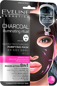 Eveline Charcoal Illuminating Ritual Purifying Mask - Хидратираща лист маска за лице с активен въглен - маска