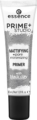 Essence Mattifying + Pore Minimizing Primer - Матираща основа за грим с черна глина - продукт