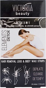 Victoria Beauty Elements Detox Wax Strips - Депилиращи ленти за крака и тяло от серията "Elements Detox", 20 броя - продукт