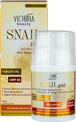 Victoria Beauty Snail Gold Sun Protection Cream SPF 50 - Слънцезащитен крем за лице против бръчки от серията "Snail Gold" - крем