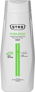 STR8 Hydra Boost Hydrating Shower Gel 3 in 1 - Хидратиращ душ гел за мъже за тяло, лице и коса с хиалурон - душ гел