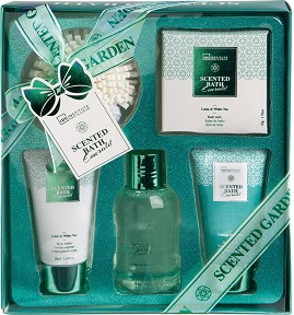 Подаръчен комплект IDC Institute Scented Bath Emerald - Душ гел, лосион, скраб за тяло, соли за вана и гъба - продукт