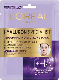 L'Oreal Hyaluron Specialist Replumping Moisturizing Tissue Mask - Ултра тънка хартиена маска за лице от серията "Hyaluron Specialist" - маска