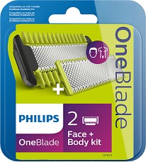 Philips OneBlade QP620/50 - Комплект от 2 резервни ножчета за лице и тяло и 2 приставки за тяло - продукт