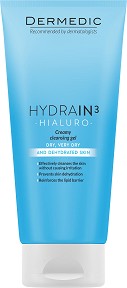 Dermedic Hydrain³ Hialuro Creamy Cleansing Gel - Кремообразен измиващ гел за лице от серията "Hydrain³ Hialuro" - гел