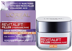 L'Oreal Revitalift Filler HA Anti-Age Day Cream - SPF 50 - Дневен крем против стареене с хиалуронова киселина от серията "Revitalift Filler HA" - крем