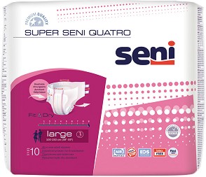 Пелени за възрастни Super Seni Quatro - За много тежка инконтиненция, размер L, 10 броя - продукт
