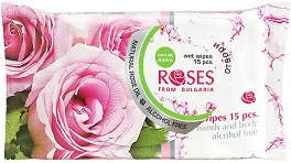 Nature of Agiva Roses Wet Wipes - Мокри кърпички за ръце и тяло в опаковка от 15 броя от серията "Roses" - мокри кърпички