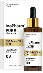 InoPharm Pure Elements BIO Olive Oil + CBD - Серум за лице и шия с канабидиол и био масло от маслина - серум