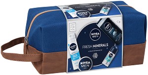 Подаръчен комплект с несесер Nivea Men Fresh Minerals - Ролон, пяна за бръснене, душ гел и крем - продукт