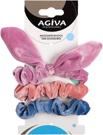 Кадифени тънки скрънчи ластици за коса Agiva - 3 броя от серията Agiva Professional - ластик