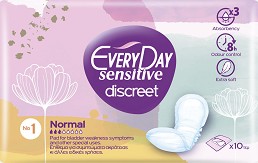 EveryDay Sensitive Discreet Normal - Дамски превръзки за тежка менструация и лека инконтиненция, 10 броя - дамски превръзки