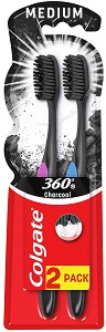 Colgate 360 Charcoal Toothbrush Medium - 2         - 